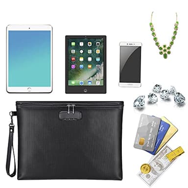 Fireproof Document Bag with Lock, ZOOPIP 14.3"x10.2" Fireproof and Waterproof Money Bag with Zipper Closure, Storage Pouch for A4 Letter Size Document, Cash, Cell Phone, Tablet, Credit Card,Passport - Image 6