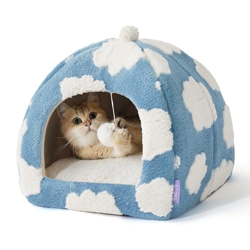 Lesure Cute Cat Beds for Indoor Cats - 2 in 1 Cat Cave Bed for Kittens and Small Pets with Removable Washable Cushioned Pillow, Cozy Kitten Tent with Non-Slip Bottom, Blue, 16 inches - Image 1