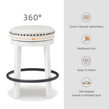 Signature Design by Ashley Valebeck 24" Counter Height Upholstered Swivel Stool, White & Black - Image 5