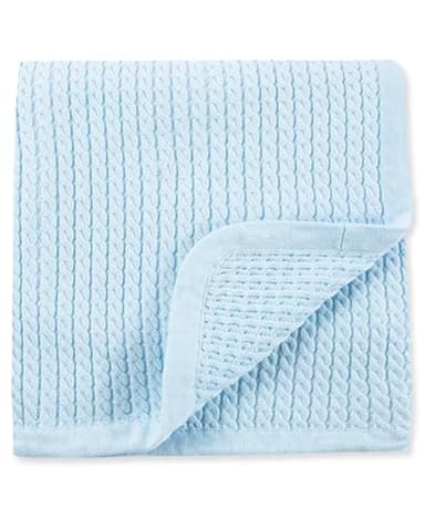 Little Me Baby Boys Blue Cable Knit Swaddling Receiving Blanket, 30 X 27 inches, 100% Cotton Baby Blankets - Image 2