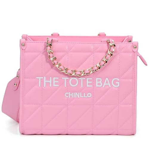 Chinllo Tote Bag for Women, Quilted Chains Stachel Purse and Handbags with Shoulder Strap (E.Pink-M) - Image 1