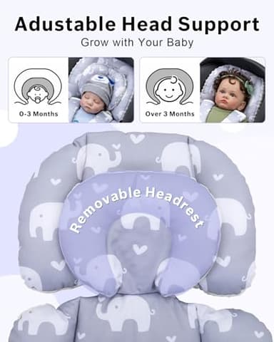 Baby Car Seat Head Support with Extra Headrest, Adjustable Infant Car Seat Insert with Shoulder Pads Set, Breathable Mink Dot Carseat Cushion for Newborn, Fits for Stroller, Baby Swing, Bouncer - Image 2