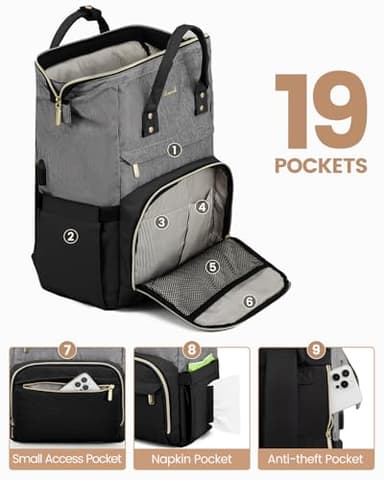 LOVEVOOK Laptop Backpack for Women Fashion Business Computer Backpacks Travel Bags Purse Doctor Nurse Work Backpack with USB Port, Fits 17-Inch Laptop Grey Black - Image 3