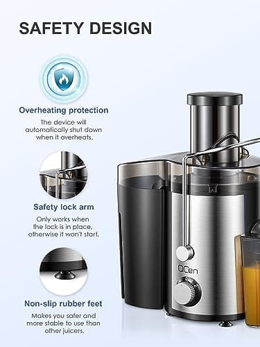 Qcen Juicer Machine, 800W Centrifugal Juicer Extractor with Wide Mouth 3” Feed Chute for Fruit Vegetable, Easy to Clean, Stainless Steel, BPA-free (Black) - Image 6