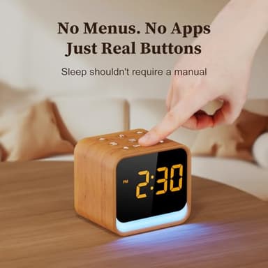Housbay Wooden Sound Machine Alarm Clock for Bedrooms - Gentle Wake-Up with Birdsong, White Noise for Sleeping, Small Digital Clock for Phone-Free Routine - Image 5
