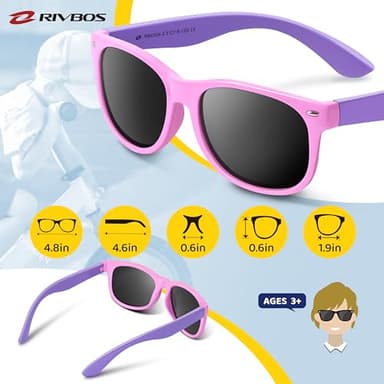 RIVBOS Kids Sunglasses for Girls Boys with Strap Polarized UV Protection Flexible Rubber Shades RBK004-2 Pink - Image 5