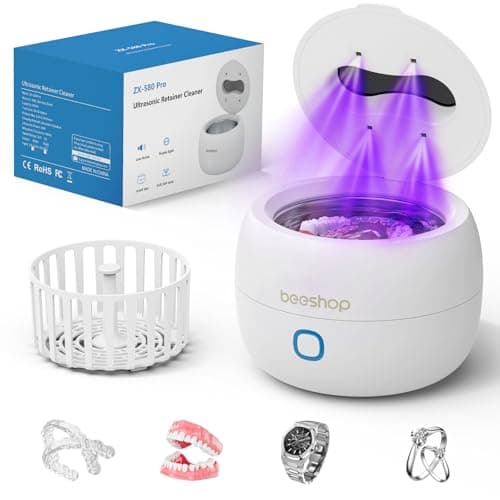Ultrasonic Retainer Cleaner, 45kHz Denture Cleaner Machine with 3 Modes, 200ML Dental Cleaning Pod for Dentures, Mouth Guards, Aligner, Night Guard, Braces, Jewelry (White) - Image 1
