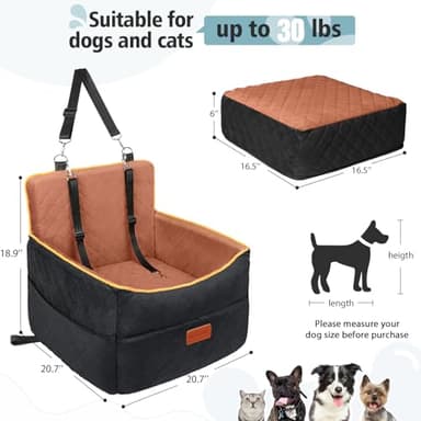HEGGCOOE Small Dog Car Seat, Memory Foam Dog Booster Seats with Thick Cushion for Medium Dogs Under 35lbs, Detachable Washable Pet Car Seat Travel Bed with Storage Pockets,2 Safety Belts - Image 3