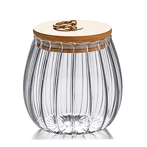FANTESTICRYAN Glass Coffee Nuts Canister Airtight Storage Jar Petal Decorative Container with Bamboo Lid Metal Handle Easy to Grasp 700ml, 23 FL OZ - Image 1
