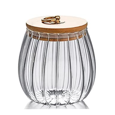 FANTESTICRYAN Glass Coffee Nuts Canister Airtight Storage Jar Petal Decorative Container with Bamboo Lid Metal Handle Easy to Grasp 700ml, 23 FL OZ - Image 1