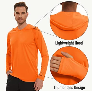 Men's UPF 50+ Hooded Long Sleeve Shirt for Fishing, Hiking & Workout - Orange - Image 5