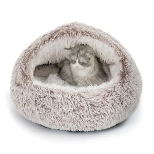 CATISM Cat Bed, Plush Hooded Cat Beds for Indoor Cats, Self Warming Cats Beds Cave, Cozy Pod for Indoor Kitten or Small Dog, Removable Washable with Non-Slip Bottom - Image 1