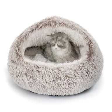 CATISM Cat Bed, Plush Hooded Cat Beds for Indoor Cats, Self Warming Cats Beds Cave, Cozy Pod for Indoor Kitten or Small Dog, Removable Washable with Non-Slip Bottom - Image 1