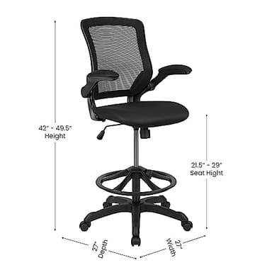 Flash Furniture Kale Mid-Back Swivel Office Chair with Adjustable Foot Ring, Lumbar Support, and Seat Height, Ergonomic Mesh Executive Chair, Black - Image 3