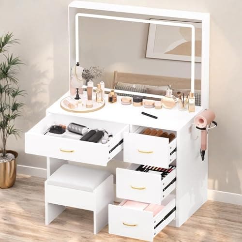 YITAHOME Vanity Desk with Large 35" Mirror and LED Lights