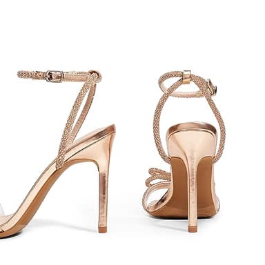 Dream Pairs Women's Double Bowknots Crystal Sandals Clear Slingback Heels Square Toe Shoes for Party Wedding,Size 7.5,Champagne,SDHS2389W - Image 4