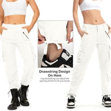Jawtut Womens Cargo Pants Army Combat Work Pants with 8 Pockets Casual Cotton Ripstop Construction Pants (2083 Beige White 16) - Image 4