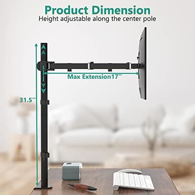 WALI Monitor Arm Mount for Desk, Single Extra Tall Computer Desk Mount, Monitor Bracket Mount Stand Single, up to 32 inch, 22 lbs (M001XL), Black - Image 4