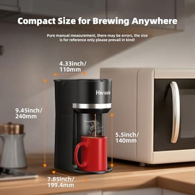 Horavie Mini Single Serve Coffee Maker for K Cup and Ground Coffee, Fast Brew One Cup Coffee Machine with Descaling Reminder and Water Window, 6 to 12 oz. Brew Sizes, Black - Image 3