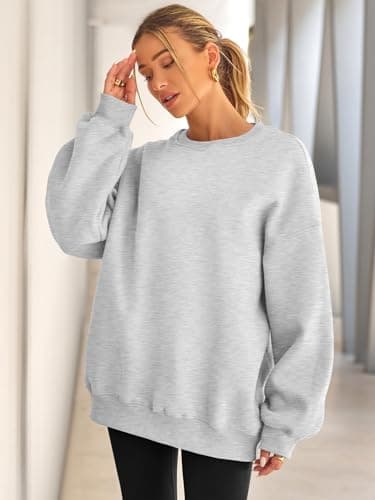EFAN Womens Sweatshirts Hoodies Oversized Sweaters Crewneck Fleece Casual Tops Basic Comfy Fall Fashion Clothes 2025 Plus Size Maternity Workout Lounge Wear Winter Outfits Grey M - Image 2