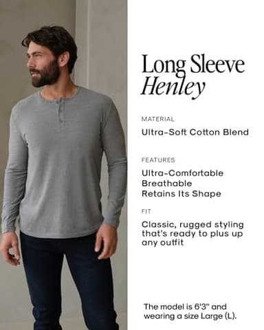 True Classic Long Sleeve Shirts for Men — Mens Long Sleeve Tee-Shirts, Henley Shirts for Men and Waffle-Knit Thermal T-Shirts - Henley - Regular, Pack of 1, Carbon, M - Image 8