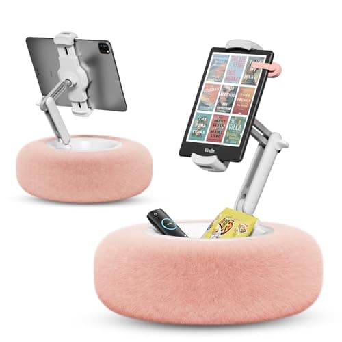 SupeDesk Tablet Pillow Stand for Reading, Adjustable Tablet Stand Phone Holder for Bed with Detachable Snack Bowl, Fits 4.7"-13" Kindle/Phones/Tablets, Watch Videos, Stream Media, Pink - Image 1