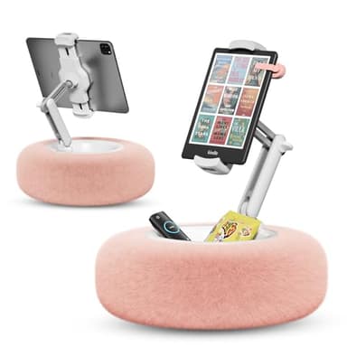 SupeDesk Tablet Pillow Stand for Reading, Adjustable Tablet Stand Phone Holder for Bed with Detachable Snack Bowl, Fits 4.7"-13" Kindle/Phones/Tablets, Watch Videos, Stream Media, Pink - Image 1