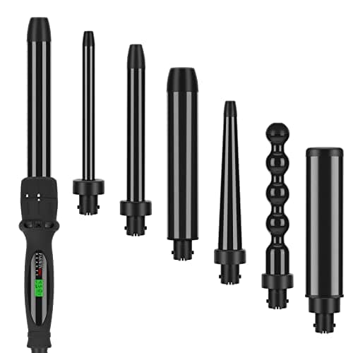 PARWIN PRO BEAUTY 7 in 1 Curling Iron Wand Set,Dual Voltage Curling Wand with 7 Interchangeable Diamond Ceramic Hair Curler Wands with LCD Temperature Control Auto Shut Off Black - Image 1