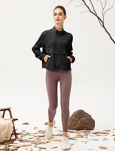 Locachy Women's Lightweight Zip Up Athletic Jacket Stand Collar Windproof Sun Protection Workout Outdoor Jacket Black M - Image 7