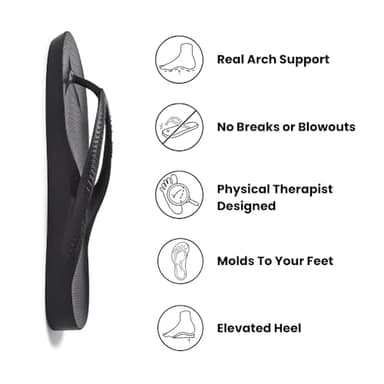 Archies Arch Support Flip Flops for Men & Women – Orthotic Sandals for Plantar Fasciitis Relief – Lightweight, Cushioning, Shock-Absorbing Sandals for Walking, Foot Pain & All-Day Comfort - Black (US Men's 8 / US Women's 9) - Image 2
