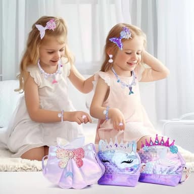 Belle&Birdie Little Girl Purse with Seashell Toys, Toddler Purse with Pretend Play Toys, 6 Pcs Dress Up Jewelry Accessories for Girls, Kids, Toddler - Image 2