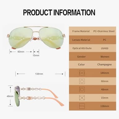 FONHCOO Aviator Sunglasses for Women Men Oversized Metal Frame UV400 Mirrored Sunglasses (Orange) - Image 4