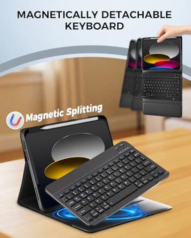NOKBABO for iPad 11th 10th Generation Case with Keyboard, Magnetic Wireless Detachable Folio case with Pencil Holder, Keyboard for iPad 11th(A16,2025) & ipad 10th Generation(2022) - Black - Image 4