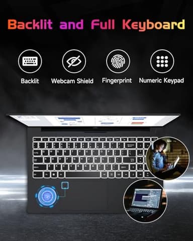 15.6 IPS FHD-Student-Laptop, 16GB RAM 1TB SSD Intel Pentium Quad Core N100, Computer with Backlit Keyboard Fingerprint (Beat to i3-1115G4 Up to 3.4GHz) WiFi 6 BT5.2 Numpad Win 11 - Image 6