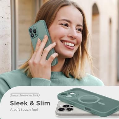 CAPRARO Magnetic Compatible with iPhone 16 Pro Case, Upgraded [Full Camera Protection] [Compatible with MagSafe] Protective Translucent Matte Women Girl Phone Case Cover, Midnight Green - Image 7