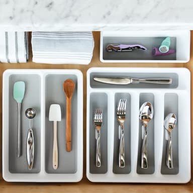 madesmart Premium Antimicrobial Classic Small Silverware Tray Soft Grip, Non-Slip Kitchen Drawer, 5 Compartments, Multi-Purpose Home Organization, EPA Certified, White - Image 3