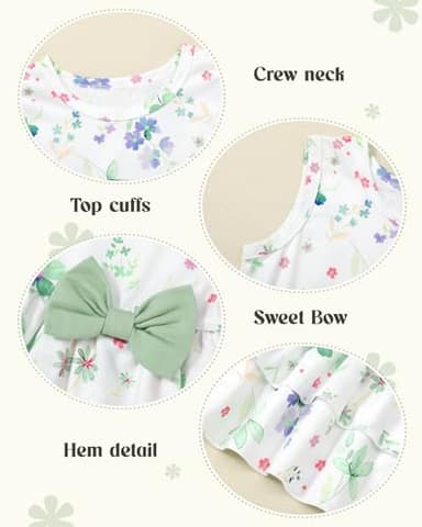 YUEMION Toddler Girl Clothes, 2Pcs Baby Girl Summer Outfits Sleeveless Bow Knot Tank Shirts Tops + Shorts Clothing Sets(Flowers+ Light green, 2-3T) - Image 6