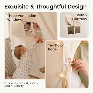 Tiny Land Kids Tent with Mat and Star Lights, Indoor Playhouse for Toddlers, 57"x36"x52" Large Reading Nook for Girls & Boys, Modern Bed Canopy for Kids Room - Image 4