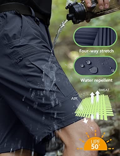 Shallowlulu Mens Cargo Hiking Shorts Water Resistant Quick Dry Lightweight Breathable Tactical Shorts with Nylon Belt(Navy Blue 36W/12L) - Image 3