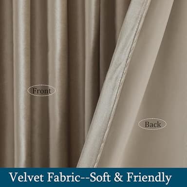 PRIMROSE Taupe Curtains 96 inch for Living Room,2 Panels Velvet Drapes Blackout Rod Pocket Back Tab Window Treatment Room Darkening Decorative Thick Curtains for Bedroom - Image 5