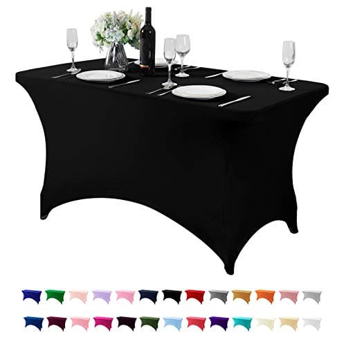 Hezuzo Spandex Table Cover for 4FT or 6ft or 8ft Table Universal Fitted Stretch Tablecloth for Party, Banquet, Wedding and Events-Black - Image 1