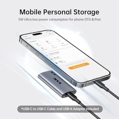 SSK 1TB SSD External Hard Drive, Portable SSD Up to 550MB/s Fast Solid State Drives, External Drive USB 3.2 Gen2 for iPhone 15/Pro, Windows, Mac, Android with LED Light, Trim, Smart Supported - Image 3
