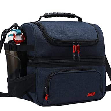 MIER Dual Compartment Lunch Bag Tote with Shoulder Strap for Men and Women Insulated Leakproof Cooler Bag, Dark Blue - Image 1