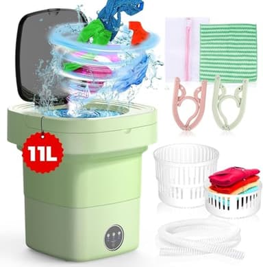 Portable Washing Machine, 11L Mini Washing Machine with 3 Cleaning Modes, Suitable for Baby Clothes, Underwear, Socks, Small Washing Machine Folding Design Suitable for Apartments, Camping & Travel - Image 1