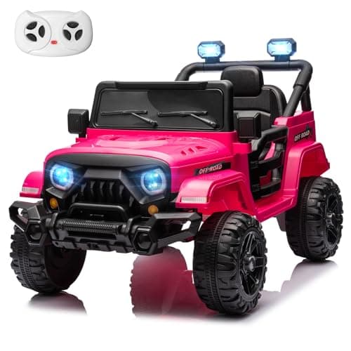 MINIATURE MOTORS 12V Kids Electric Ride on Truck Car Remote Control, Twin 35W Motors 3.5MPH Max Speed, Bluetooth USB Music Player, 4 Wheels Suspension LED Lights Safety Belt, Gift for Boy & Girl-Rosy - Image 1