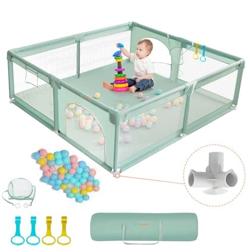 COMOMY Playpens for Toddlers, 79"x71" Baby Playard Extra Large, Safe Non-Slip Fence, Full Mesh Design, Indoor & Outdoor Kids Activity Center, Dark Green - Image 1