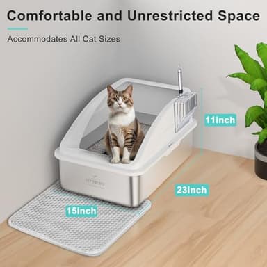 2 Pack Stainless Steel Litter Box | XL Enclosed Cat Litter Boxes with Lid for Big Cats and Multi-Cats | High Sided, Anti-Urine Leakage | Non-Stick Bottom（Silver Gray） - Image 6