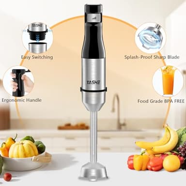 YASHE Immersion Blender Handheld, 5 in 1 Hand Blender, Continuously Variable Speed, Stainless Steel Stick, Powerful Motor, Emulsion Blender with Chopper, Whisk and Milk Frother for Soups - Image 4