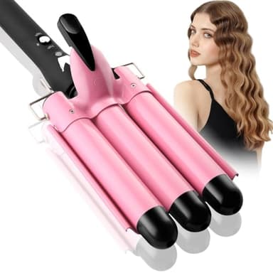3 Barrel Curling Iron Hair Crimper: Birthday Gifts for Women Aleath Dual Voltage Adjustable Temperature Three Barrels Hair Waver - Ceramic 1 inch Curler Wand - Image 1