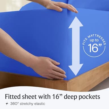 LuxClub 4 PC Sheet Set Bed Sheets Deep Pockets 16" Eco Friendly Wrinkle Free Cooling Machine Washable Hotel Bedding Silky Soft - Marine Blue King - Image 6